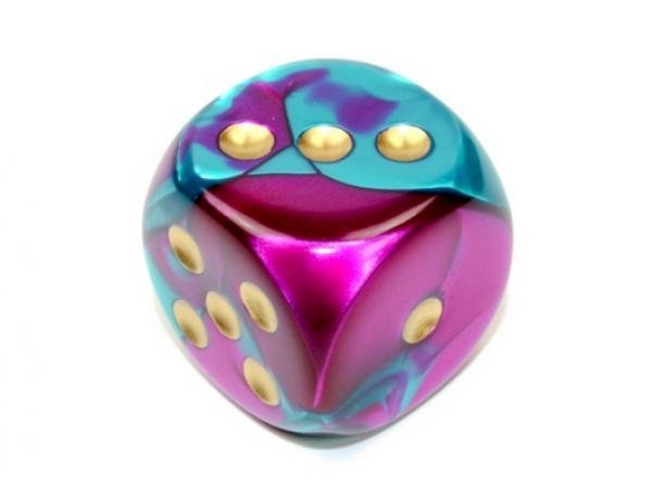 Chessex: Gemini Purple-Teal/gold 30mm d6 dice w/pips