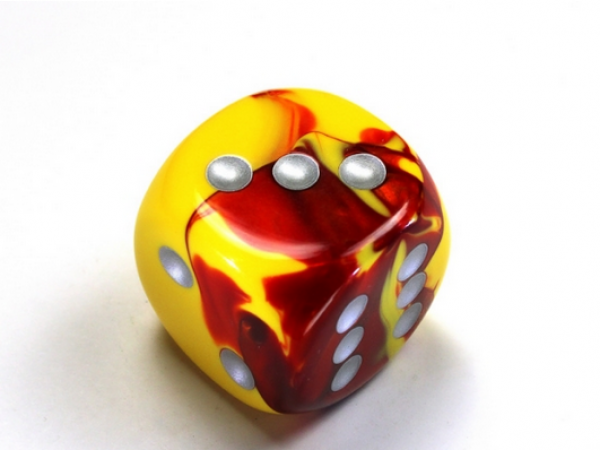 Chessex: Gemini Red-Yellow/silver 30mm d6 dice w/pips