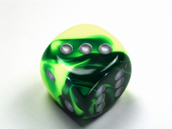Chessex: Gemini Green-Yellow/silver 30mm d6 dice w/pips