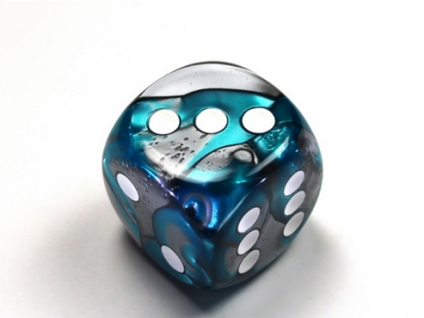 Chessex: Gemini Steel-Teal/white 30mm d6 dice w/pips