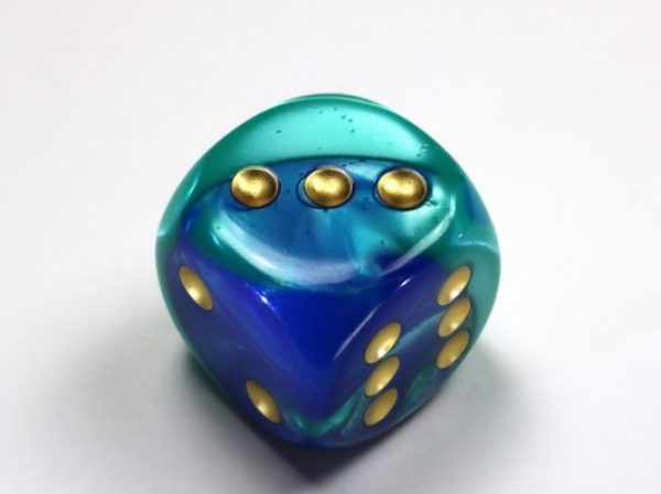 Chessex: Gemini Blue-Teal/gold 30mm d6 dice w/pips