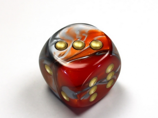Chessex: Gemini Orange-Steel/gold 30mm d6 dice w/pips