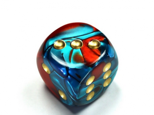 Chessex: Gemini Red-Teal w/gold 30mm d6 dice w/pips