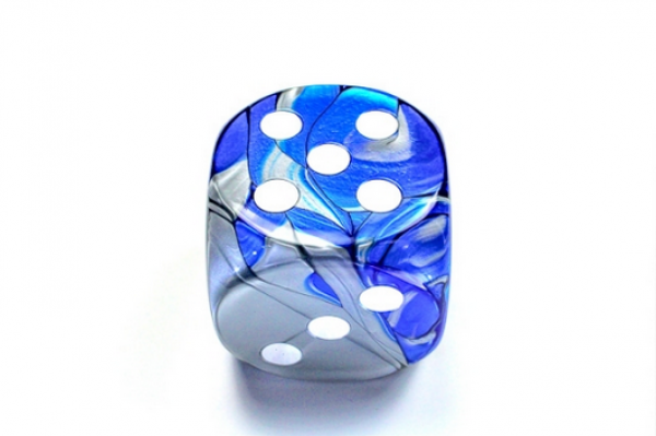 Chessex: Gemini Blue-Steel/white 50mm d6 dice w/pips