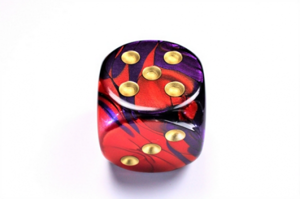 Chessex: Gemini Purple-Red/gold 50mm d6 dice w/pips