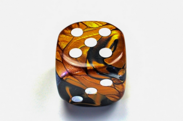 Chessex: Gemini Black-Copper/white 50mm d6 dice w/pips
