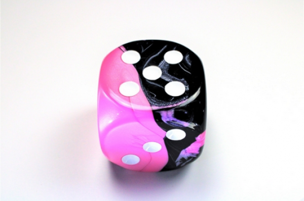 Chessex: Gemini Black-Pink/white 50mm d6 dice w/pips