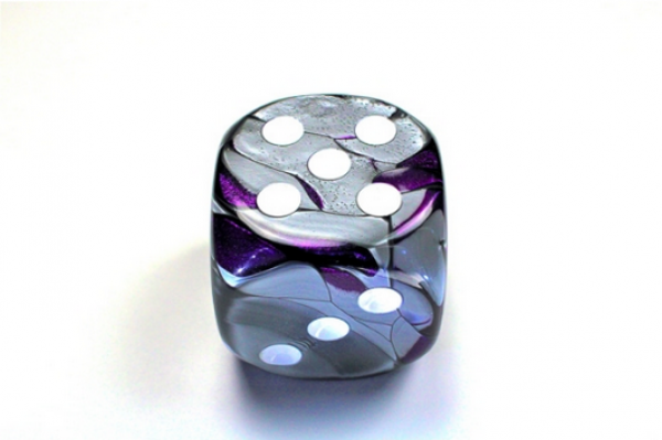 Chessex: Gemini Purple-Steel/white 50mm d6 dice w/pips