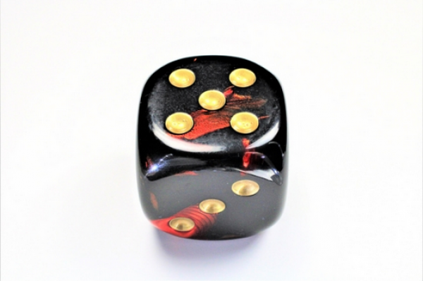 Chessex: Gemini Black-Red/gold 50mm d6 dice w/pips