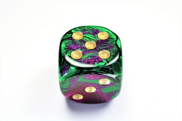 Chessex: Gemini Green-Purple/gold 50mm d6 dice w/pips