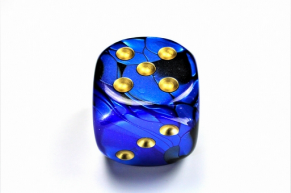 Chessex: Gemini Black-Blue/gold 50mm d6 dice w/pips