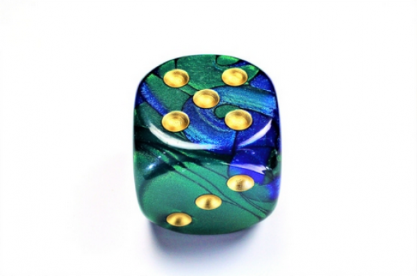 Chessex: Gemini Blue-Green/gold 50mm d6 dice w/pips