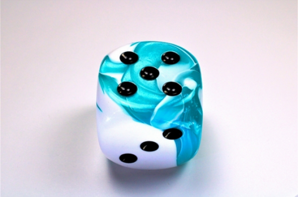 Chessex: Gemini Teal-White/black 50mm d6 dice w/pips
