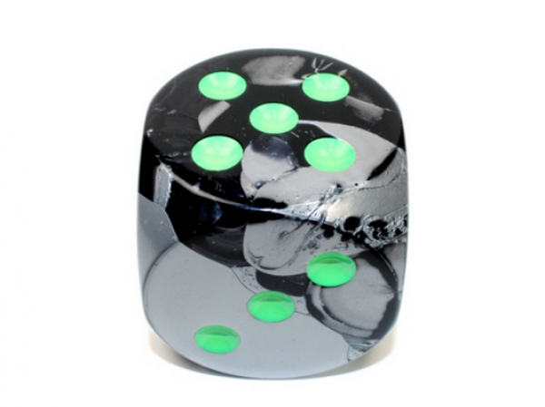 Chessex: Gemini Black-Grey/green 50mm d6 dice w/pips