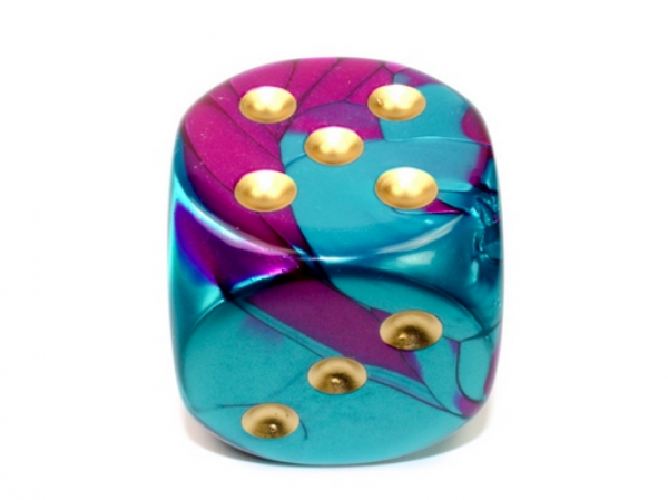 Chessex: Gemini Purple-Teal/gold 50mm d6 dice w/pips
