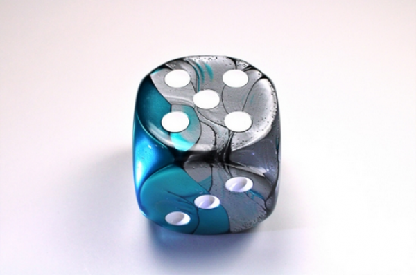 Chessex: Gemini Steel-Teal/white 50mm d6 dice w/pips