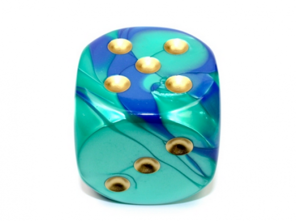 Chessex: Gemini Blue-Teal/gold 50mm d6 dice w/pips