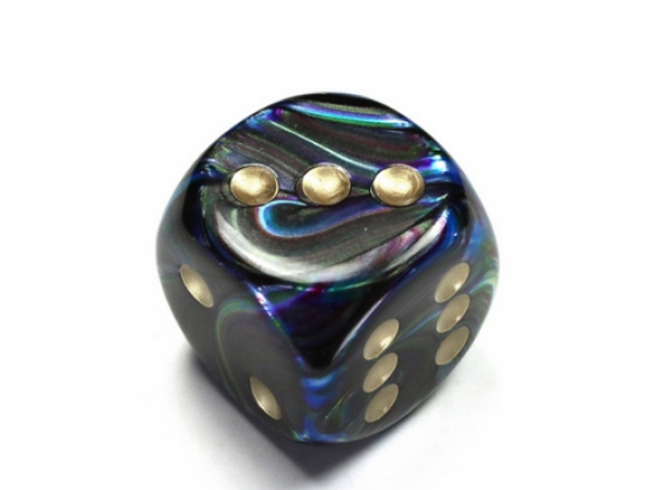 Chessex: Lustrous Shadow/gold 30mm d6 dice w/pips