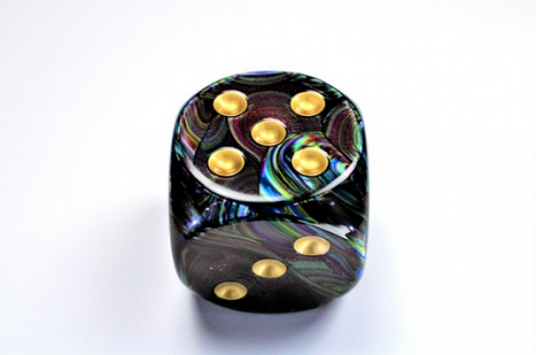 Chessex: Lustrous Shadow/gold 50mm d6 dice w/pips