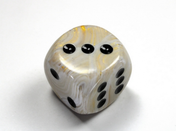 Chessex: Marble Ivory/black 30mm d6 dice w/pips