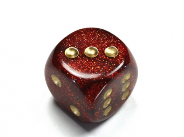 Chessex Dice: Glitter Ruby/gold 30mm d6 dice w/pips