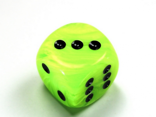 Chessex Dice: Vortex Bright Green/black 30mm d6 dice w/pips