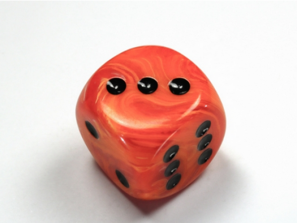 Chessex Dice: Vortex Orange/black 30mm d6 dice w/pips