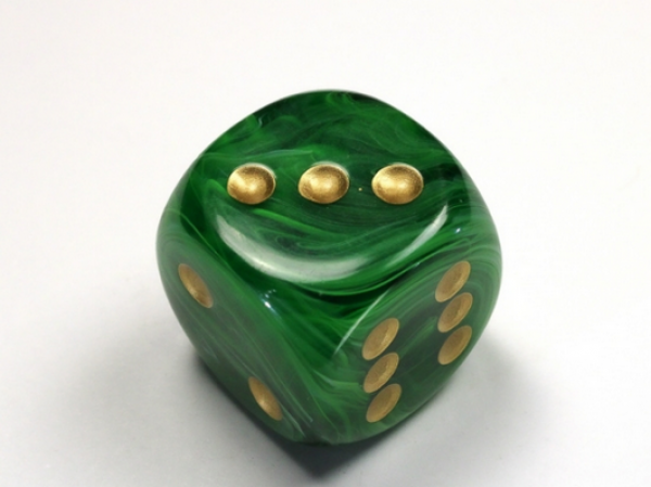 Chessex Dice: Vortex Green/gold 30mm d6 dice w/pips