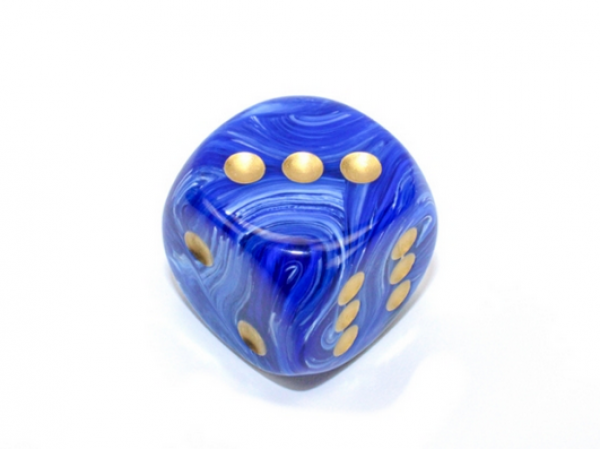 Chessex Dice: Vortex Blue/gold 30mm d6 dice w/pips
