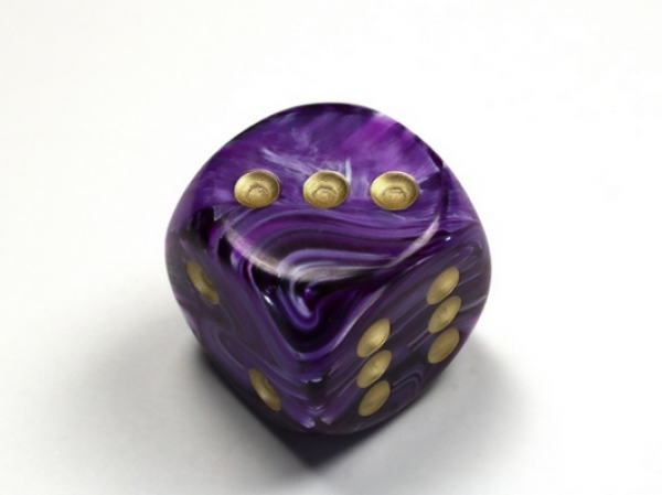 Chessex Dice: Vortex Purple/gold 30mm d6 dice w/pips