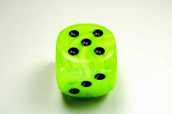 Chessex Dice: Vortex Bright Green/black 50mm d6 dice w/pips