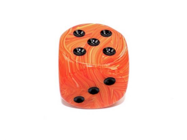 Chessex Dice: Vortex Orange/black 50mm d6 dice w/pips