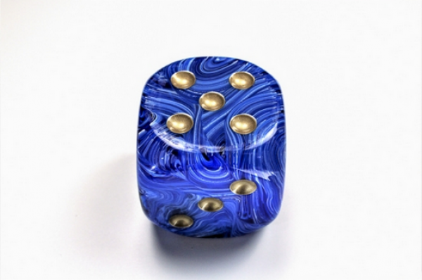 Chessex Dice: Vortex Blue/gold 50mm d6 dice w/pips