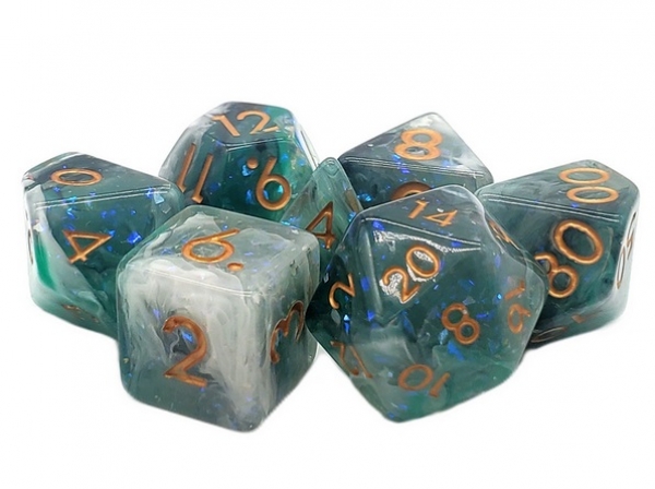 Old School RPG Dice Set: Particles - Black, White & Green Mist