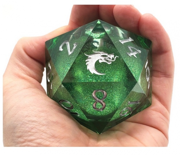 Old School RPG Dice Set: Sharp Edged Liquid Infused 55mm D20 - Emerald Fury