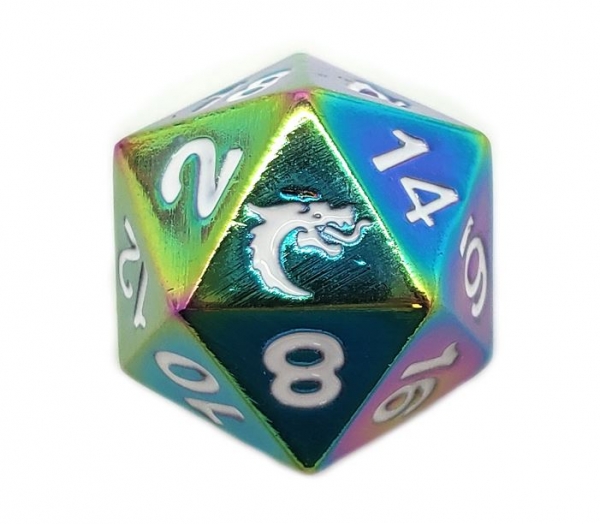 Old School DnD RPG Metal D20: Halfling Forged - Brilliant Rainbow