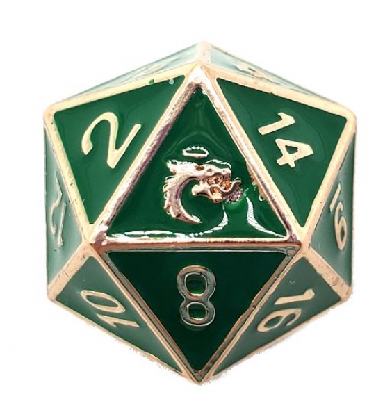 Old School DnD RPG Metal D20: Elven Forged - Green & Gold