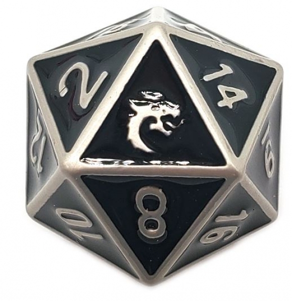 Old School DnD RPG Metal D20: Elven Forged - Black w/ Silver