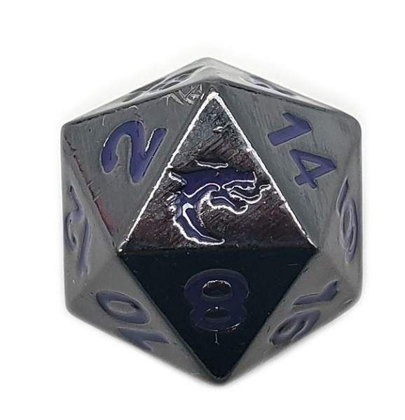 Old School DnD RPG Metal D20: Halfling Forged - Black Nickel w/ Purple
