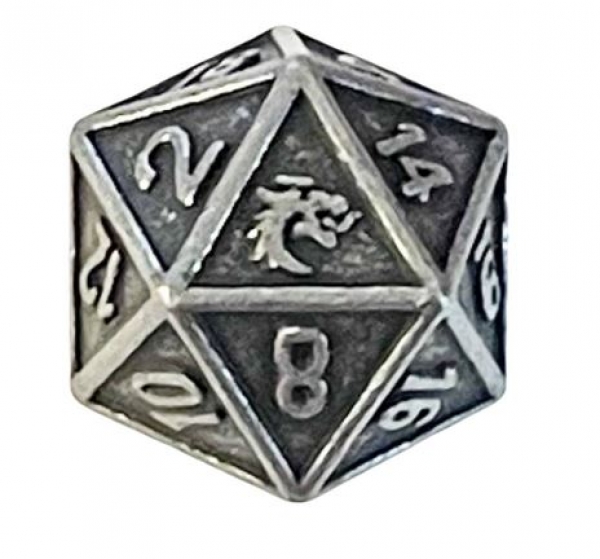 Old School DnD RPG Metal d20: Dwarven Forged - Ancient Silver