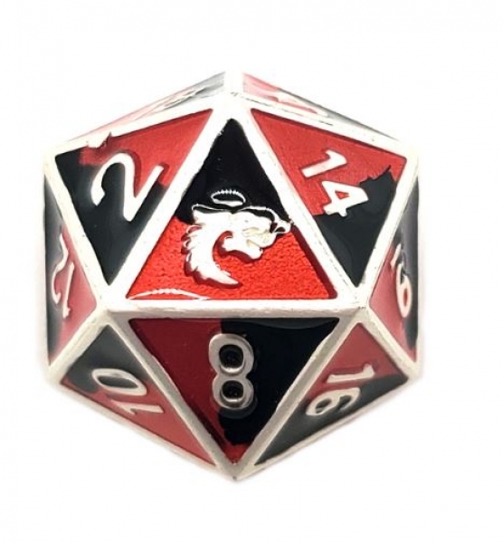 Old School DnD RPG D20 Metal Dice: Dragon Forged - Platinum Black & Red