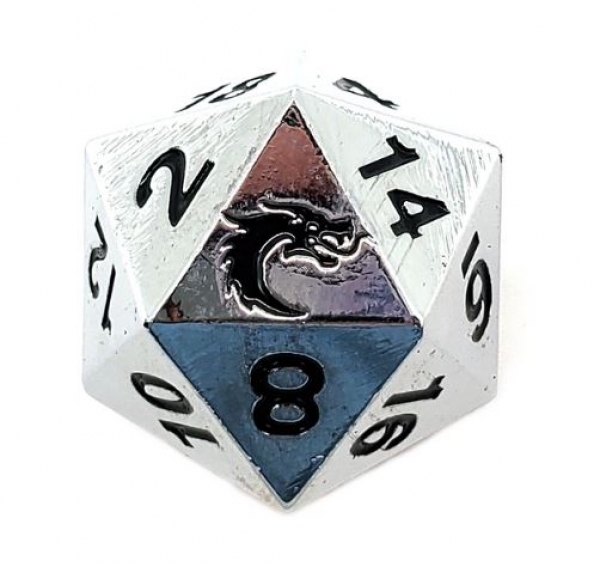 Old School DnD RPG Metal D20: Halfling Forged - Shiny Silver