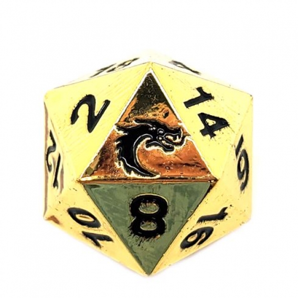 Old School DnD RPG Metal D20: Halfling Forged - Shiny Gold