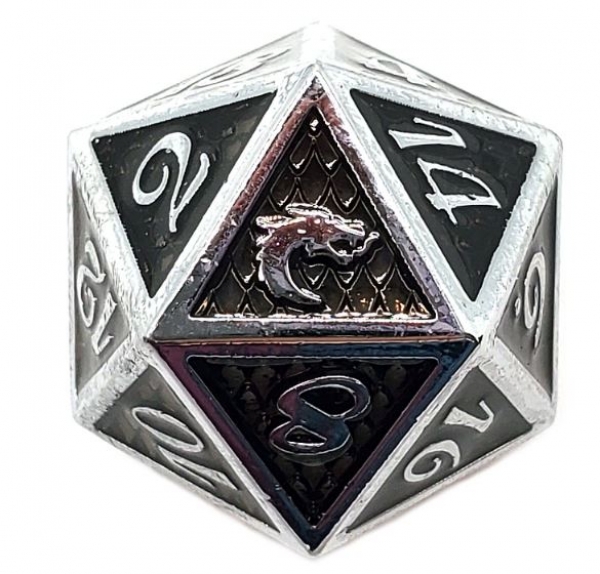 Old School DnD RPG Metal D20: Dragon Scale - Black
