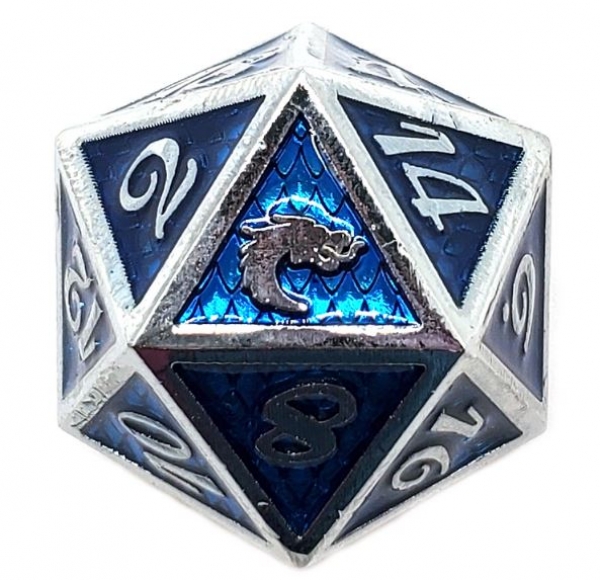 Old School DnD RPG Metal D20: Dragon Scale - Blue