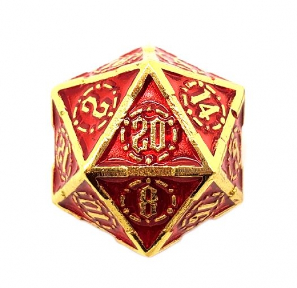 Old School 22mm D20 Metal Die: Knights of the Round Table - Red w/ Gold