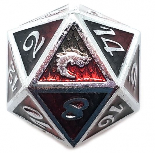 Old School DnD RPG Metal D20: Dragon Scale - Black & Red