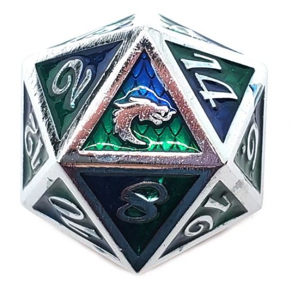 Old School DnD RPG Metal D20: Dragon Scale - Blue & Green