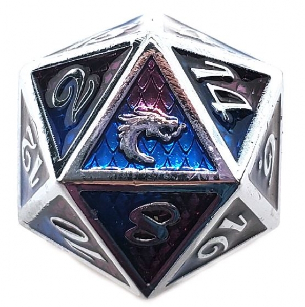 Old School DnD RPG Metal D20: Dragon Scale - Purple & Blue