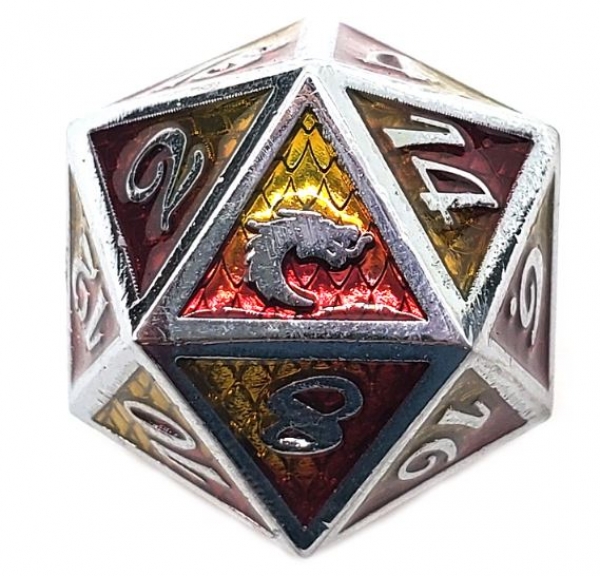 Old School DnD RPG Metal D20: Dragon Scale - Yellow & Red